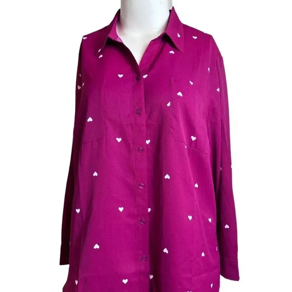 Talbots Women's Pink Heart Chiffon Long Sleeve Collared Button Down Blouse NWT - Picture 3 of 12
